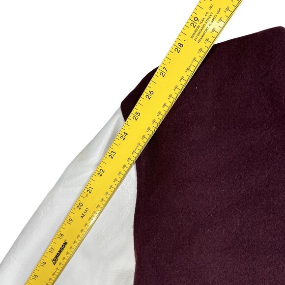 Rennoc Classic Men M Varsity Letterman Bomber Jacket Wool Quilted Burgundy White - Picture 13 of 16